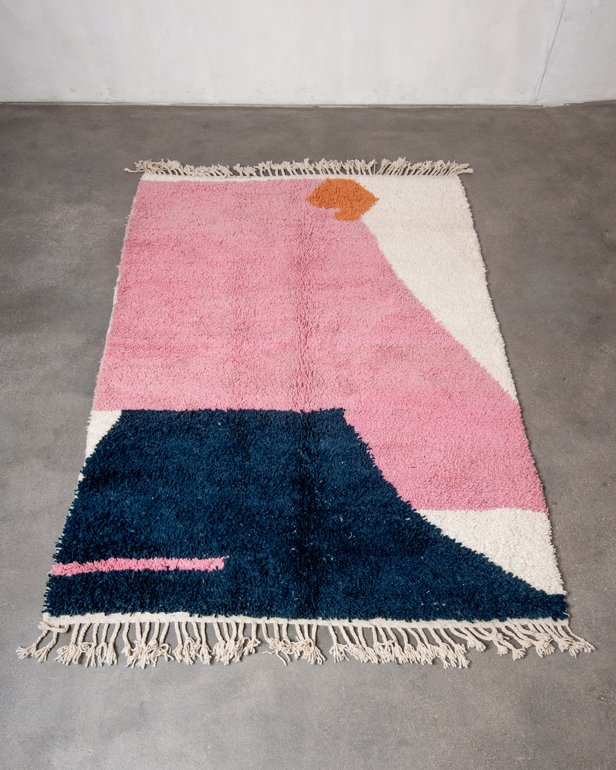 Modern, designer, handcrafted Berber rug from Morocco. Beniourain carpet with beautiful colours and patterns and fluffy wool texture.